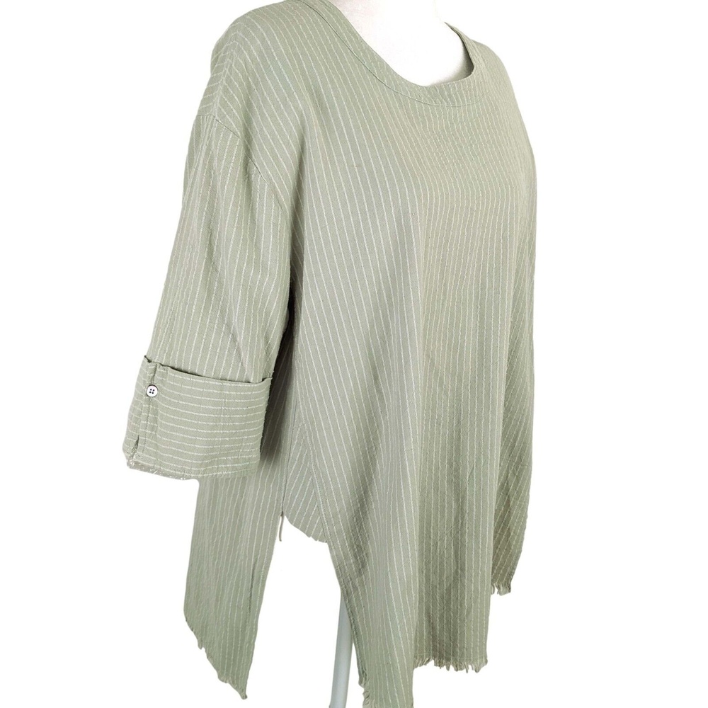 Umgee 100% Cotton Women's SM Sage Green Striped Tunic Top Coverup